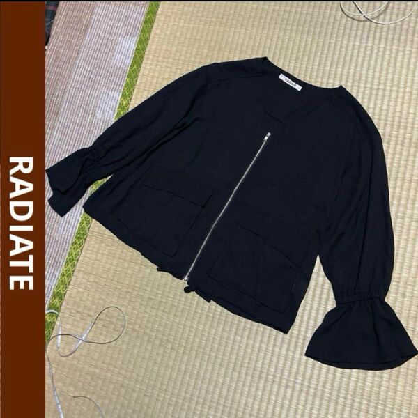 RADIATE ラディエイト vネック ノーカラー キャンディスリーブ ブルゾン 長袖 薄手 M 黒 ブラック 春夏 羽織り