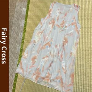 Fairy Cross フェアリークロス vネック 花柄 ノースリーブ ワンピース ひざ丈 グレー 裏地有