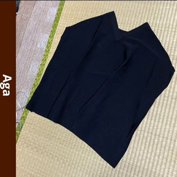 Aga アーガ シンプル 無地 前後2way シャリ感 春夏 秋 ニット ベスト 薄手 カットソー トップス 9号 黒 ブラック