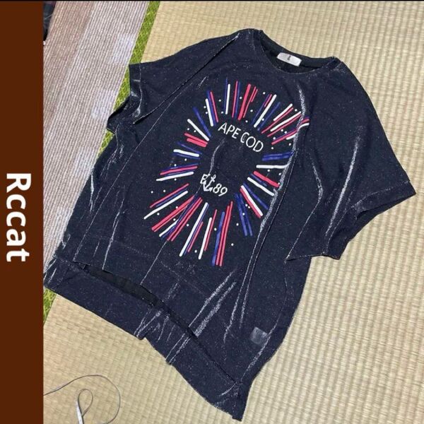 Rccat オーバーサイズ ラメ ロゴプリント 半袖 tシャツ カットソー レディース 春夏 トップス ブラック sizeF