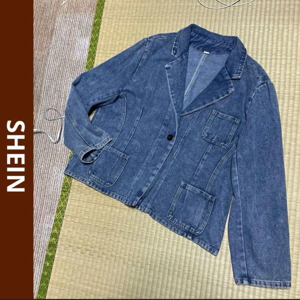 SHEIN シーイン デニムテーラードジャケット gジャン レディース ライトブルー 長袖 デニムジャケット
