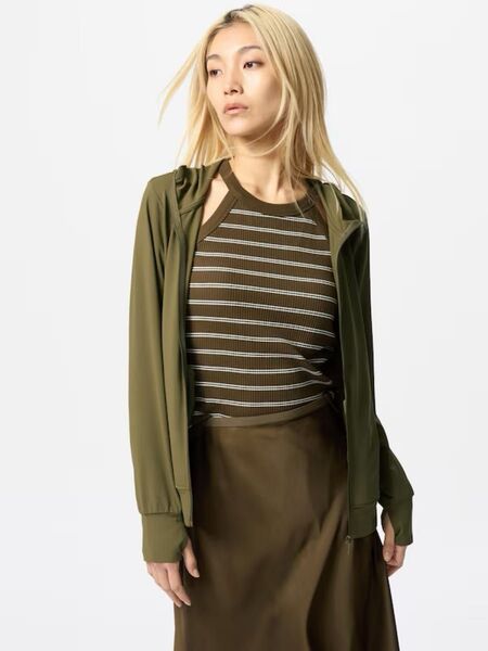 ユニクロ UNIQLO エアリズム UVカットフルジップパーカ s カーキ タグ付き新品未使用品