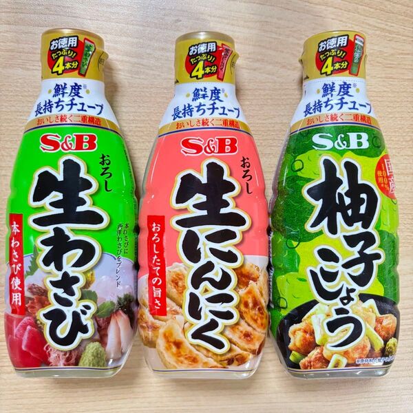 S&B おろし&練りチューブ調味料 3種セット わさび にんにく 柚子こしょう