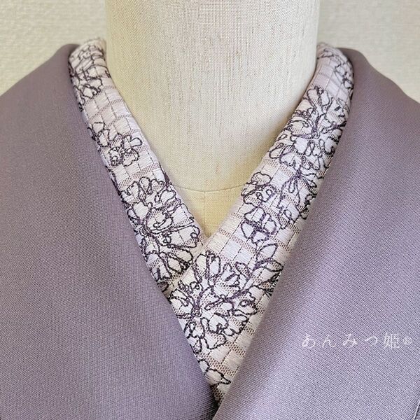 洗える刺繍半衿 モーブカラー