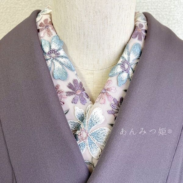洗える刺繍半衿 くすみパステル