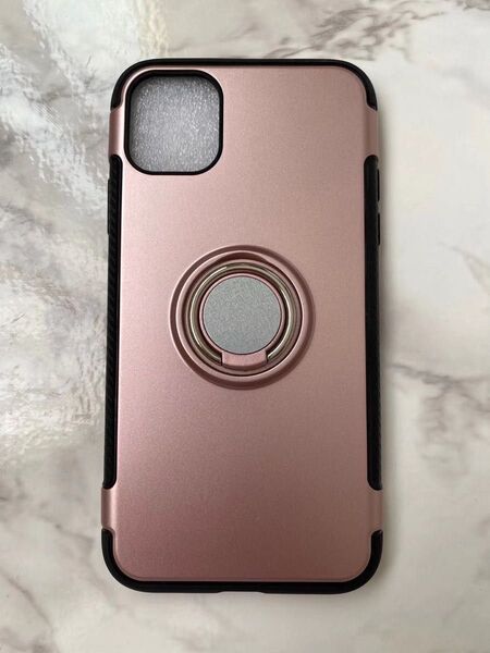 人気商品iPhone12mini かっこいいリング付き耐衝撃ケース ピンク