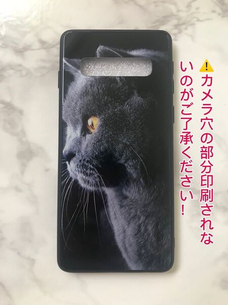 GalaxyS10Plus 黒猫 可愛い猫ちゃん♪薄型 背面9Hガラスケース
