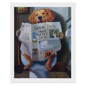 トイレで新聞を読む犬5Dダイヤモンドアート キット DIYダイヤモンド絵画