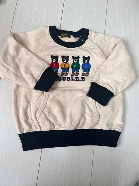 水通しのみ!ミキハウス ダブルビー 総刺繍トレーナー ビーくん ブル 90 裏毛 長袖