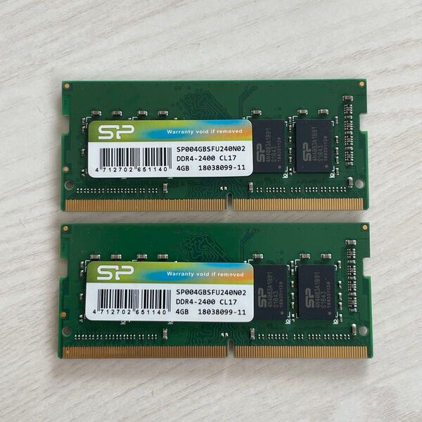 DDR4-2400 8GB(4GBx2)ノートPC用メモリ 4GB×2枚セット シリコンパワー SP004GBSFU240N02