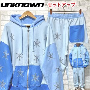 UNKNOWN セットアップ ジップフーディ スウェットパンツ ストーン 美色