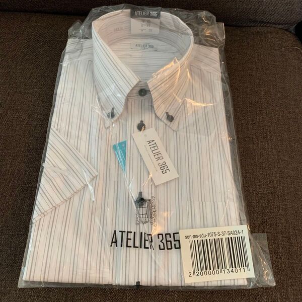【新品】ATELIER 365 半袖 ボタンダウン ストライプ ワイシャツ S ドレスシャツ えり周り37 アトリエ