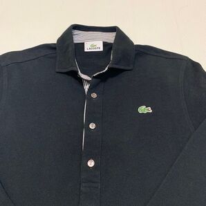 【日本製】ラコステ 七分袖 ポロシャツ ブラック 3 LACOSTE 鹿の子