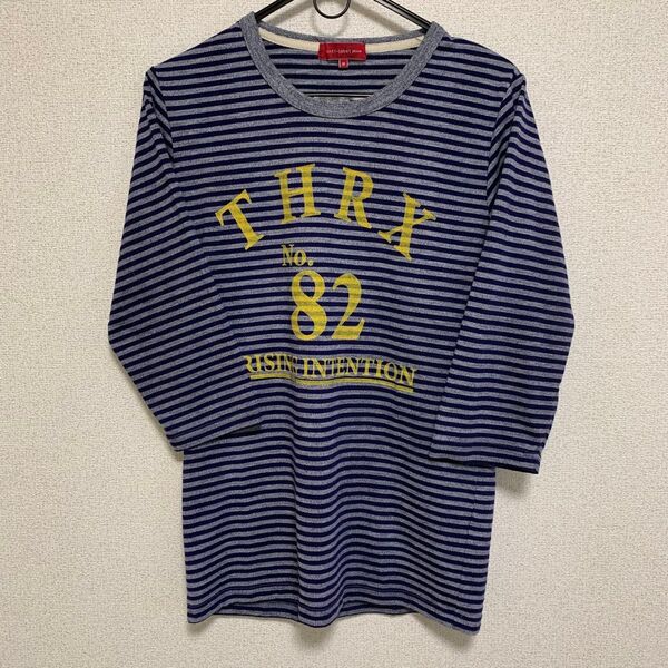 【7分袖】ボーダー プリント 七分袖 Tシャツ ブルー M