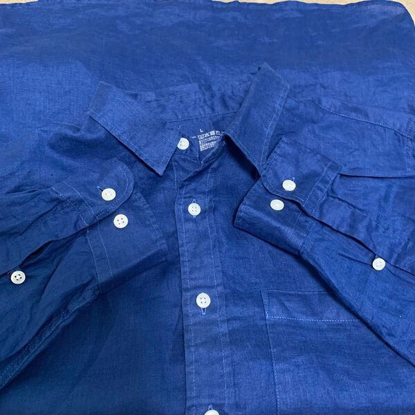 【リネン100%】無印良品 リネン 長袖シャツ ネイビー L