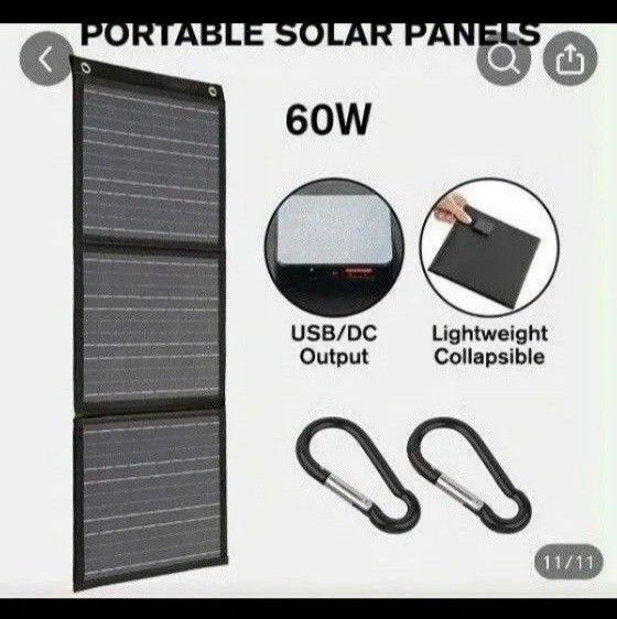 4【新品60w折畳式ソーラーパネル充電器】USB & Type-Cポート付き、ポータブル電源、発電機、ラップトップ軽量安心