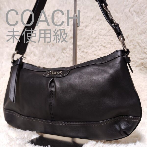 未使用級 COACH オールレザー 2way ワンショルダー 斜めがけ コーチ ホーボー 黒 ハンドバッグ 極美品