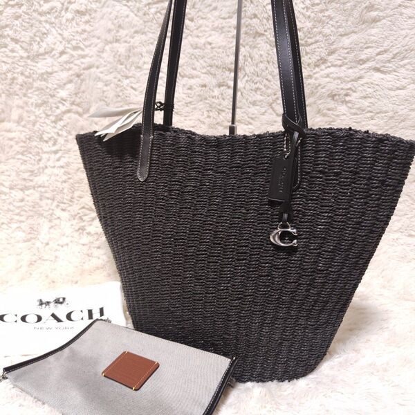 【タグ付き】コーチ COACH 2024SS ストロートート ラージ 現行 かごバッグ 肩掛け 完売 入手困難 チャーム