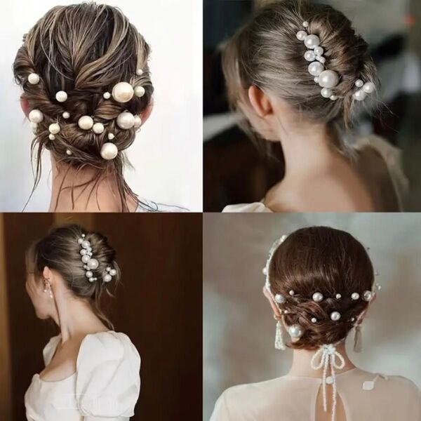 フェイクパール ヘアピン 大小 18本 シルバー Uピン6cm