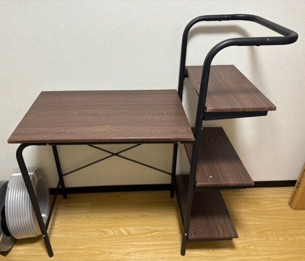 パソコンデスク 幅100〜125cm 木目調 ラック付きデスク