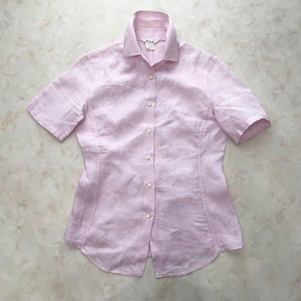 Loro Piana ロロピアーナ 最高級生地 半袖リネンシャツ 42 ライトピンク 麻100% M〜L相当