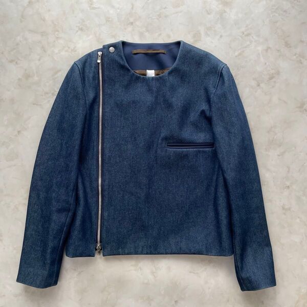【希少美品】Edwina Horl エドウィナホール デニムシングルライダースジャケット ブルゾン ライトアウター S