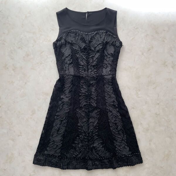 【新品未使用】ANAYI アナイ レース刺繍ノースリーブワンピース 膝丈 オケージョナル 結婚式 パーティ 36 S ブラック