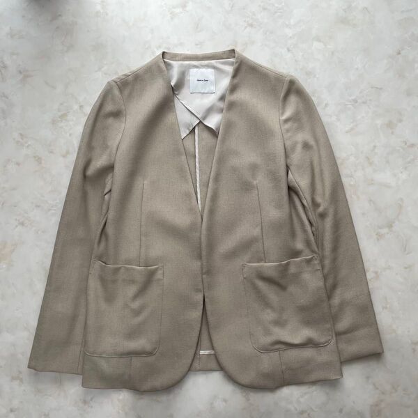 極美品 Spick&Span スピック&スパン リネンライクカラーレスジャケット 38 Mサイズ ノーカラー