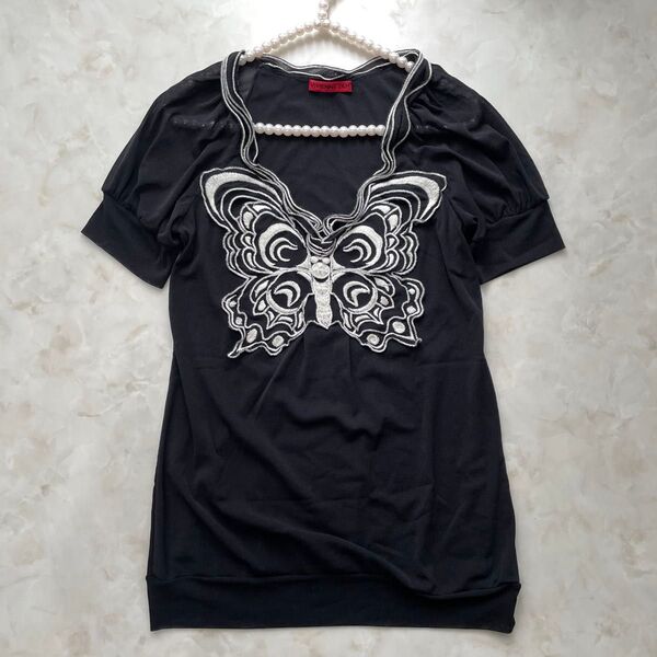 VIVIENNE TAM ヴィヴィアンタム カットソー Tシャツ バタフライ 蝶々 チョウ パワーネット 0 Sサイズ ブラック