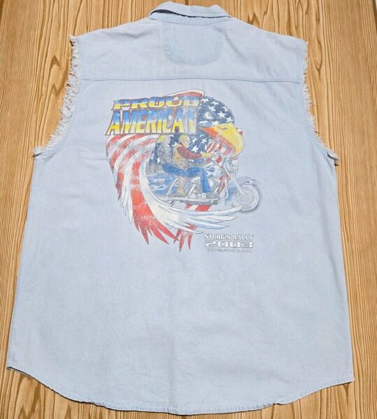 00s バイカーデザイン オールドデニムベスト ビッグサイズ 3XL ハーレーダビッドソン ノースリーブ