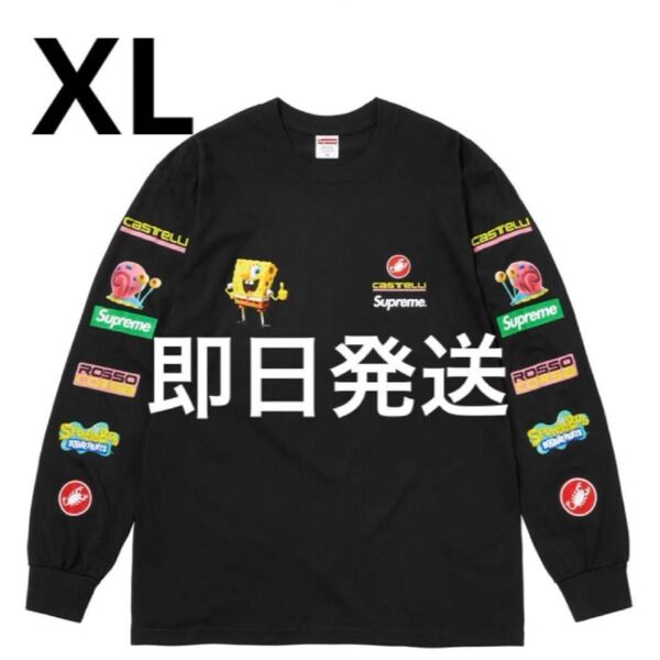 XL 即日発送 Supreme SpongeBob Castelli Cycling L/S Tee Black シュプリーム
