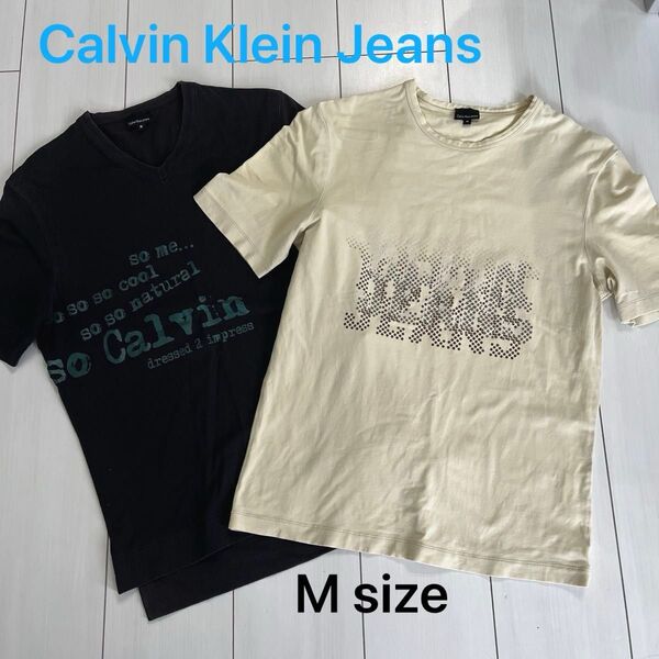 カルバンクライン ジーンズ Tシャツ 2枚セット メンズ 半袖 男性 Mサイズ 半袖Tシャツ ブラックベージュ M