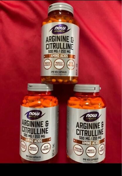 大容量240カプセル×3期限2027年10月以降NOW社一粒にLアルギニン500mg Lシトルリン250mg