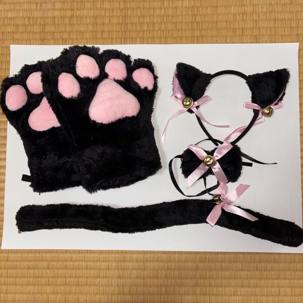 猫耳カチューシャ ハロウィン コスプレ 仮装小物 4点セット