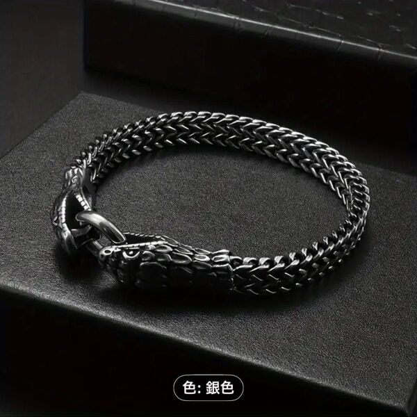 画像は黒いですがシルバー系になります。メンズブレスレット ワイルド ステンレススチール