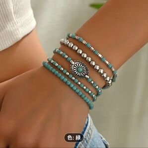 これからの季節に♪5個セット ブレスレット ビーズ ターコイズ シルバー