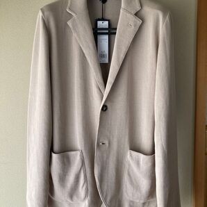 新品 LARDINI コットン ニットジャケット 細身型 ベージュ S 現行タグ ブートニエール付き