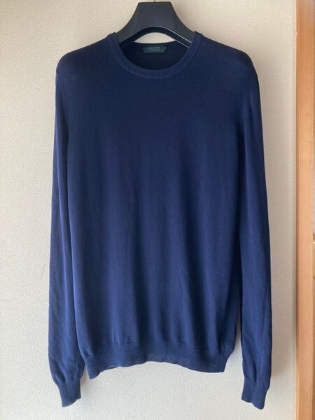 ZANONE クレープコットン 12ゲージ クルーネックニット ネイビー 46