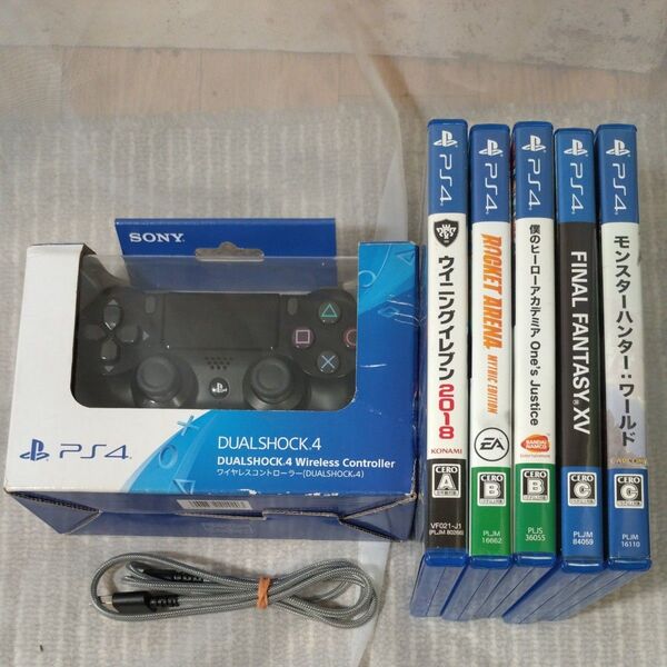 【SONYソニー】PS4 ワイヤレスコントローラー CUH-ZCT2J(箱・説明書有り) + ゲームまとめ5本