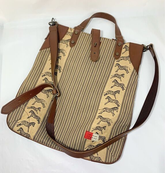 【MM】美品 カレンブロッソ 菱屋 ゼブラ柄 2way ショルダーバッグ キャンバス×レザー トートバッグ