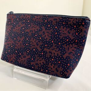 【M&M】美品!甲州印伝 印傳屋 INDEN-YA 印伝 ポーチ 鹿革 紺地 赤漆 星柄など 限定柄?