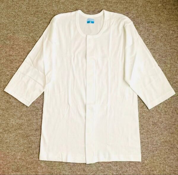 新品未使用 らくらく前開き 肌着 七分袖 男女兼用 白 Mスナップボタンシャツ