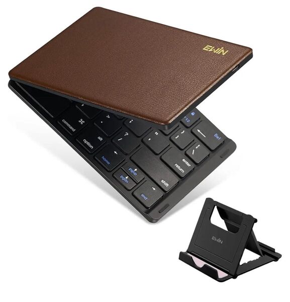 Ewin Bluetooth 英語キーボード 折りたたみ式 ブラウン