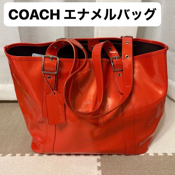 COACH エナメルトートバッグ オレンジ