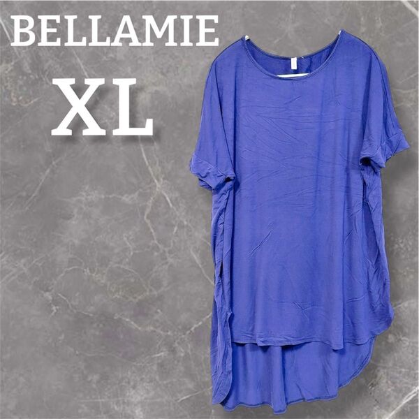 BELLAMIE チュニック 【XL】 パープル 紫 半袖 Tシャツ ヴィンテージ 夏 体型カバー トップス アメリカ古着 薄手