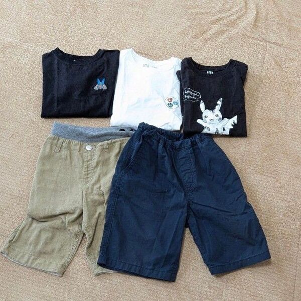 ユニクロ UNIQLO 子供服 140cm 男の子 ハーフパンツ 2枚 半袖Tシャツ3枚 5点おまとめ 夏服