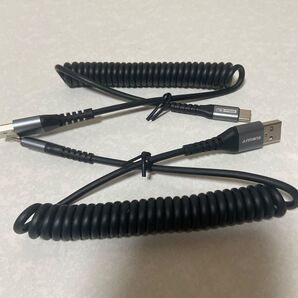 USB Cケーブル 2本 コイルケーブル0.4Mから伸びる 最大3A急速充電