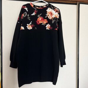 長袖 ワンピース 黒 ブラック 花柄 SHEIN