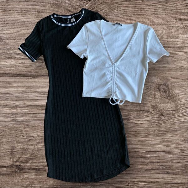 H&Mワンピース、ZARAリブトップス 165サイズ 2枚セット