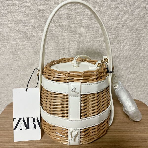 ZARA ザラ 新品タグ付き バスケット バッグ ショルダー 白 完売品 かごバッグ